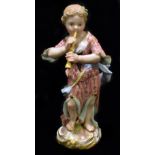 MEISSEN; a late 19th century figure of a female playing a recorder, painted marks to base, also