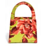 CLAUDIO MERAZZI; a green, salmon pink and red floral silk handbag with jewel top handles, a cover