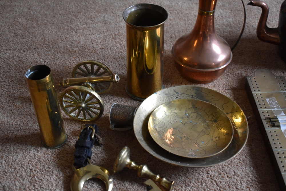 A collection of 19th century and later copper and brass items, including a copper conical ale - Image 2 of 10