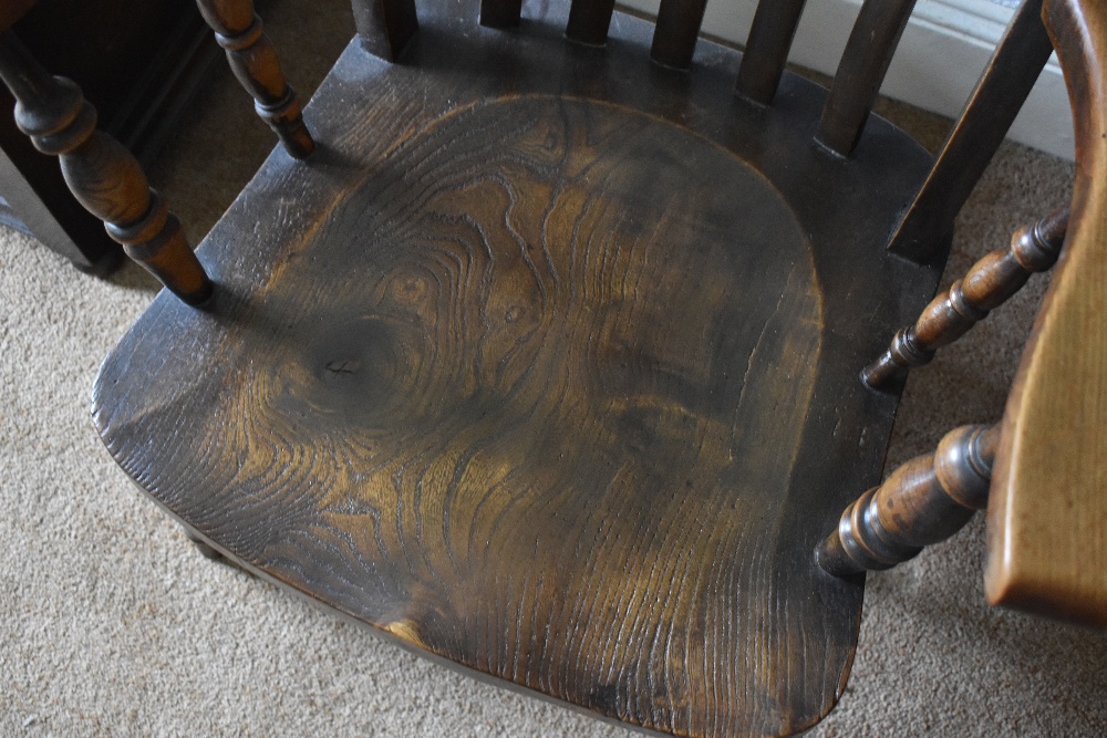 A 19th century beech and ash country kitchen chair with solid seat on turned legs, height 100cm. - Bild 2 aus 5