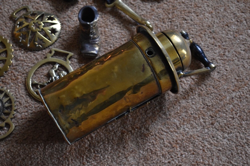 A collection of 19th century and later copper and brass items, including a copper conical ale - Image 8 of 10