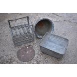 The Hotpoint Wash Tub, a vintage galvanised rectangular wash tub, length 50.5cm, also a pair of