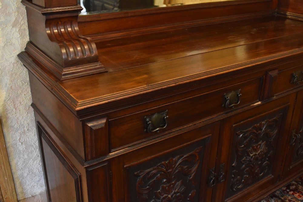 A Victorian carved walnut mirror back sideboard, with dentil cornice above two fluted and carved - Image 5 of 7