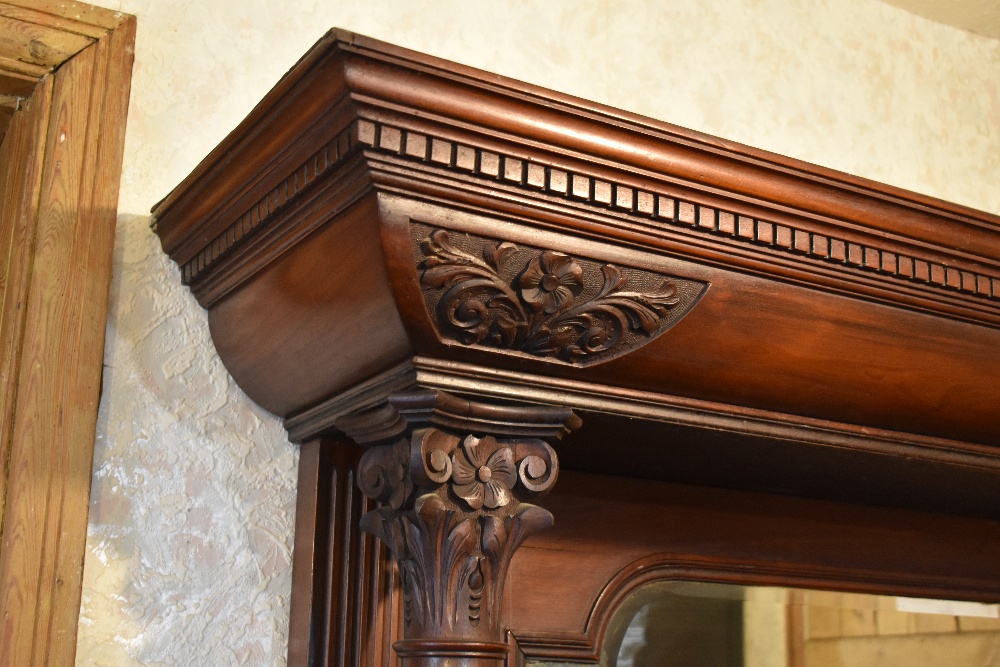 A Victorian carved walnut mirror back sideboard, with dentil cornice above two fluted and carved - Image 4 of 7