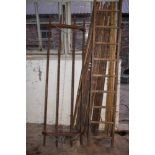 A vintage pine ladder, height 240cm, also a pitch pine hanging maid and a selection of garden