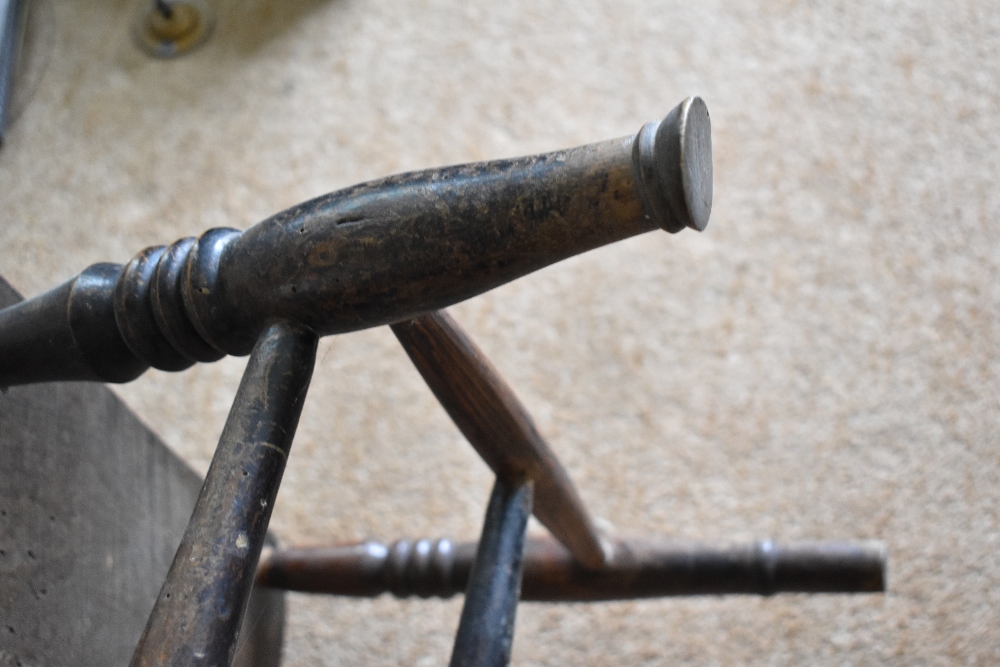 A 19th century beech and ash country kitchen chair with solid seat on turned legs, height 100cm. - Bild 3 aus 5