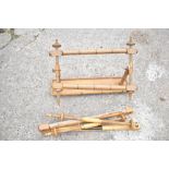 A beech tapestry rack, on rectangular base with bamboo shaped sides, height 37cm, also a four