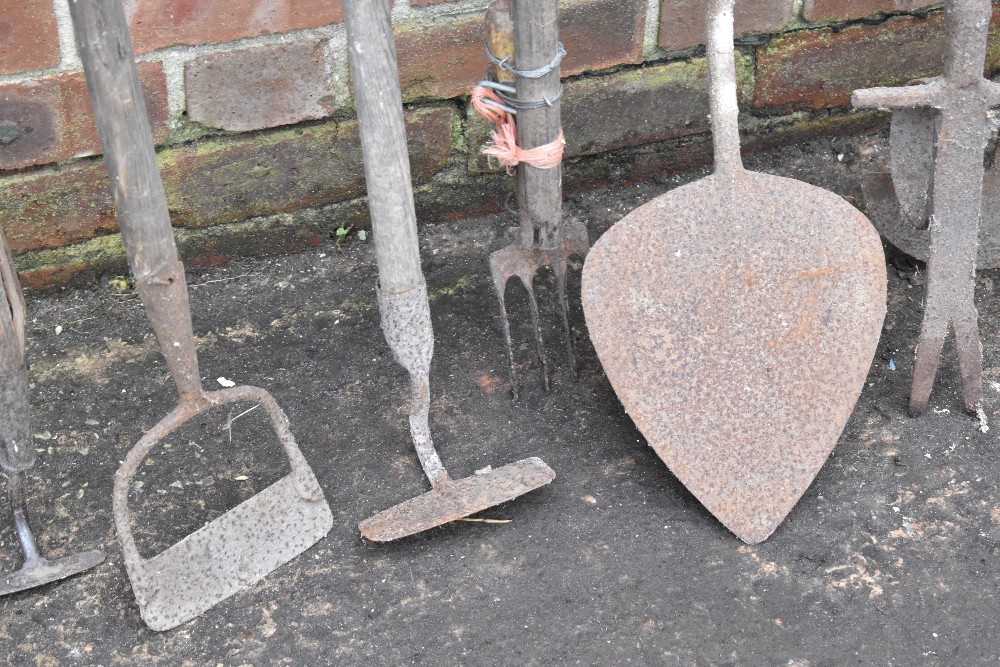 A collection of thirteen agricultural and garden tools, including hoes, a turf spade, and other - Image 3 of 4