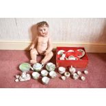 Four 19th century and later child's tea sets, comprising a thirteen piece part tea set with gilt