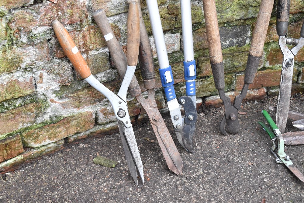 A collection of twenty agricultural and garden tools including lawn edge cutters, garden shears, two - Image 2 of 4