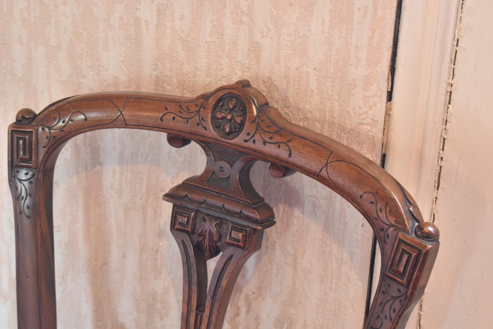 A part set of three Victorian carved walnut dining chairs, and two further walnut dining chairs (5). - Image 2 of 4