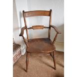 A 19th century beech and elm Oxford type country kitchen chair, the saddle seat stamped to the