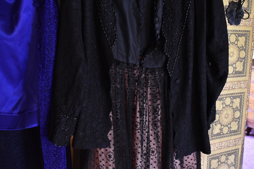 A lady's black lace Romany dress, with black beaded detailing, four further lady's garments and a - Image 2 of 6