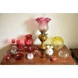 A collection of 19th century and later glassware, including a Burmese style opaque glass vase, a