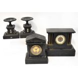Two Victorian slate mantel clocks in architectural-style cases,