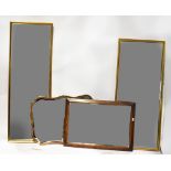 Four various mirrors to include an early 20th century oak framed bevelled edge mirror,