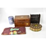 Various collectibles to include a walnut sewing box with inset mother of pearl square within