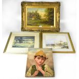 A group of four artworks in various media to include H O Lewis (active 1894);