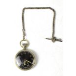 A WWII military pocket watch, the black dial set with luminous Arabic numerals and second dial,