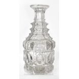 A Victorian Liverpool cut glass decanter with an octagonal lobed body cut with lozenge and teardrop