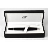 MONTBLANC; a Meisterstück platinum coated ballpoint pen, the black body with platinum coated bands,