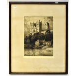 PERCY LANCASTER (1878-1951); a signed etching, 'Durham Cathedral',