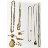 A quantity of various carat gold and yellow metal items to include an 18ct gold tie stud set with