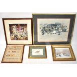 Various mixed prints to include a signed Margaret Chapman print depicting people gathered around a