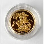 ROYAL MINT; a 2004 United Kingdom gold proof sovereign, encapsulated, limited number 172/15000,