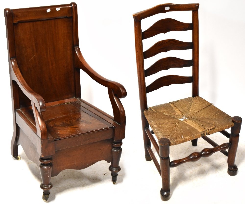 A Victorian mahogany commode and a single Victorian dining chair (2).