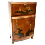 RIVINGTON; an early 20th century Japonesque walnut cocktail cabinet, with painted figures,