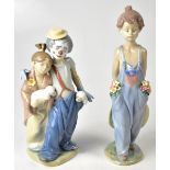 LLADRÓ; two figures, young boy in dungarees with straw hat and pocket full of flowers, height 26cm,