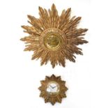A 20th century eight day sunburst wall clock, the dial set with Roman numerals, width 47cm,