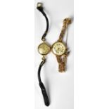 Two vintage ladies' 9ct gold watches comprising one with guilloché dial embellished with gilt