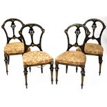 A part set of four Aesthetic Movement ebonised and gilt-heightened salon chairs,