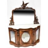 A Victorian burr walnut mirror back marble topped serpentine fronted credenza,