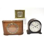 A Green onyx Art Deco style mantel clock, the silvered dial signed Pyke & Sons, an Elliott clock,