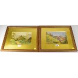 W N DENBY; a pair of watercolours, both depicting paths down to the coast,