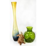 Two pieces of studio glass style vases, a tall baluster vase with slender neck,