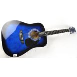 ENCORE; a teal and midnight blue graduated colour six-string acoustic guitar,