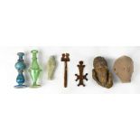 A group of seven various ancient artifacts to include a small terracotta bust,