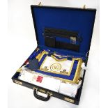 A black Masonic case containing a quantity of East Lancashire/Middleton area Masonic items to