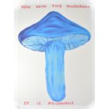 AFTER DAVID SHRIGLEY (born 1968); lithograph poster, 'You Win This Mushroom', 80 x 60cm.