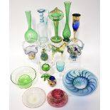 A collection of antique and vintage art glass to include a green enamelled 'Jack-in-the-Pulpit'
