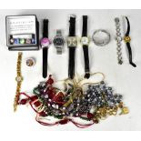 Various items of costume jewellery to include brooches, earrings, ladies' fashion watches,