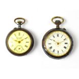 Perret & Fils, Brenets; a gun metal keyless wind open face pocket watch,