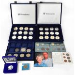 Thirty four silver proof coins, mainly £5, celebrating Queen Elizabeth II 80th birthday,