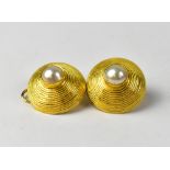WITHDRAWN: A pair of 18ct yellow gold clip-on earrings of shell form set with one large pearl to