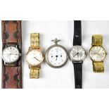 Four gentlemen's fashion watches to include a gold plated Romer Popular seventeen jewel crown-wind