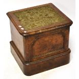 A Victorian burr walnut and mahogany box commode and contents,